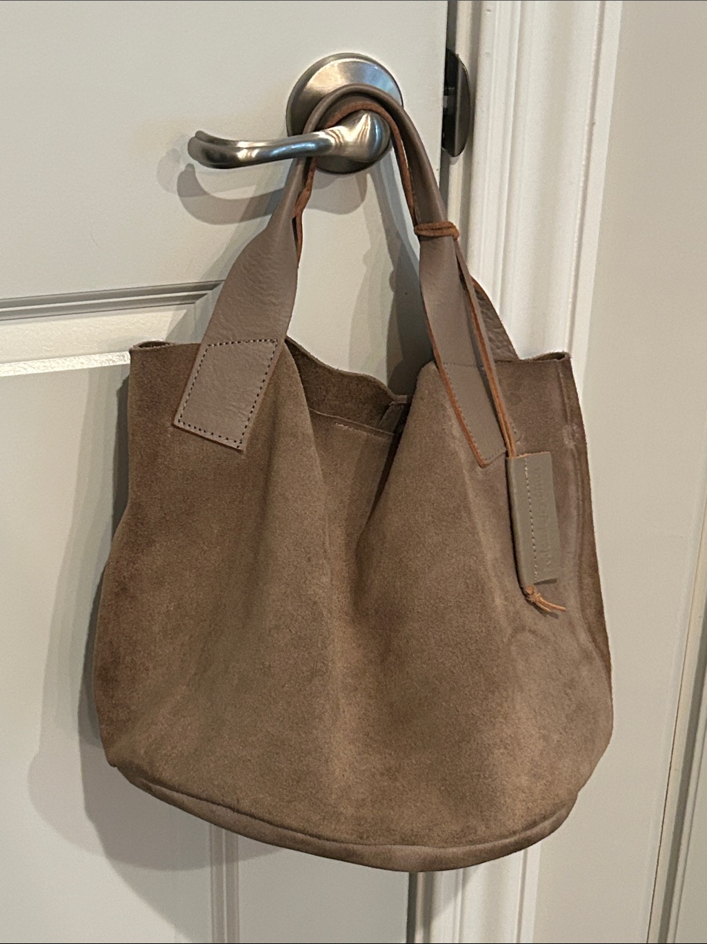 Minimal Suede Tote Bag In Taupe - Women's Everyday Handbag